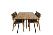 Venture Home Chan spisebord - Black Steel / Acacia (teak look) - 200cm+Venice Stackingchair - Teak / Black textilene_4