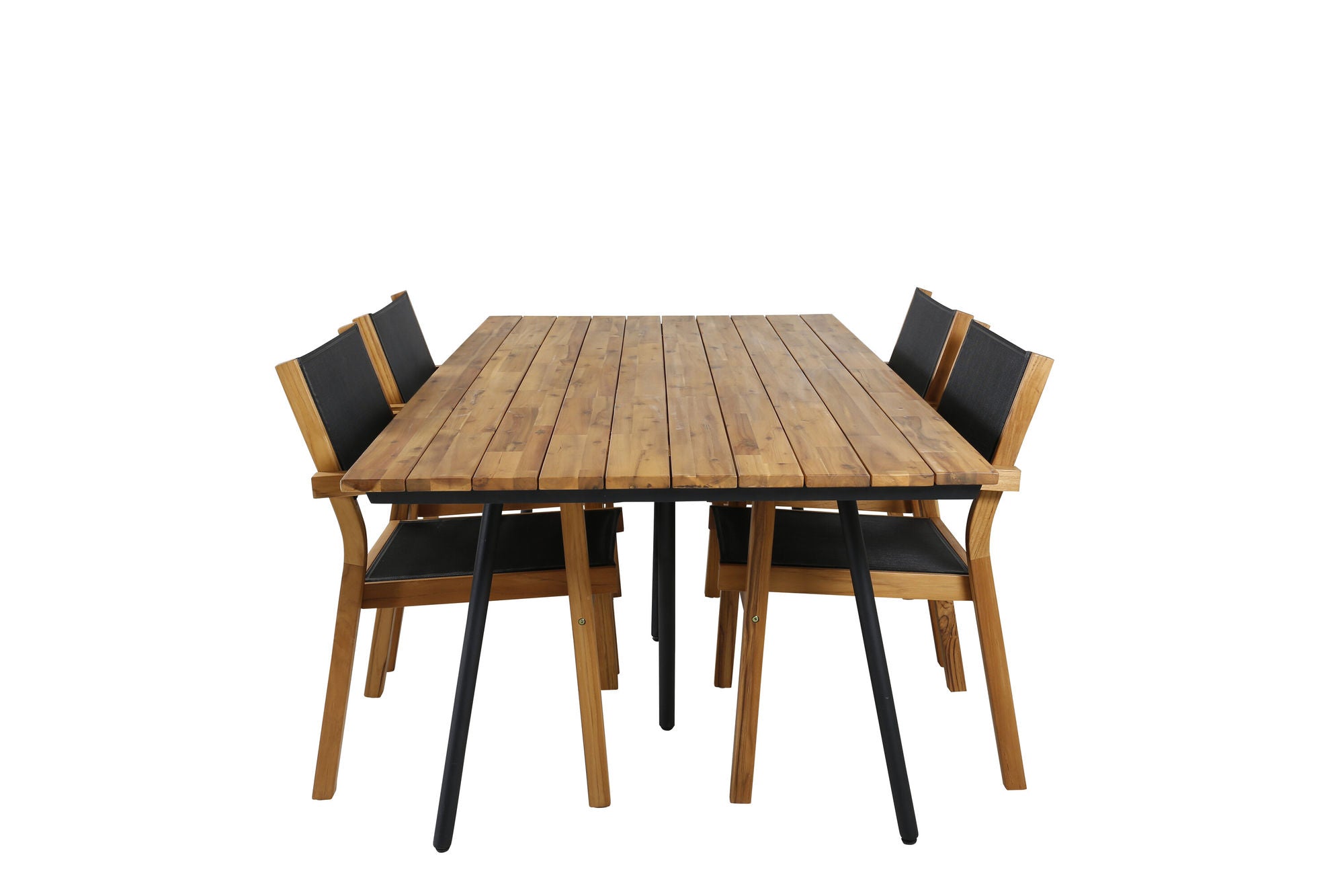 Venture Home Chan spisebord - Black Steel / Acacia (teak look) - 200cm+Venice Stackingchair - Teak / Black textilene_4