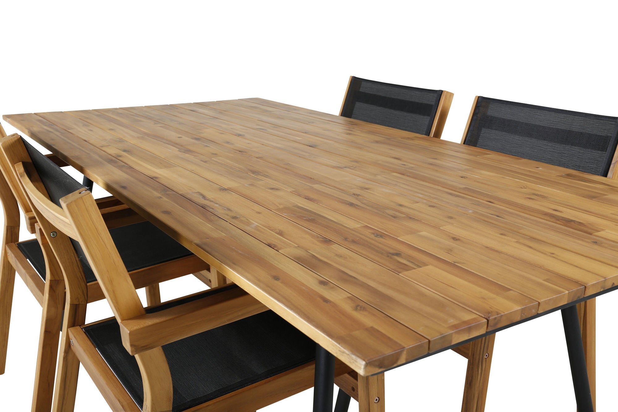 Venture Home Chan spisebord - Black Steel / Acacia (teak look) - 200cm+Venice Stackingchair - Teak / Black textilene_4