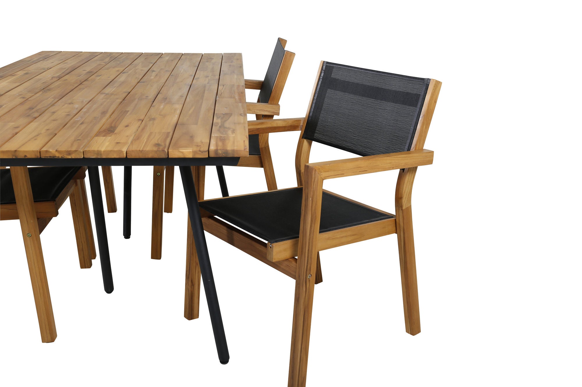 Venture Home Chan spisebord - Black Steel / Acacia (teak look) - 200cm+Venice Stackingchair - Teak / Black textilene_4