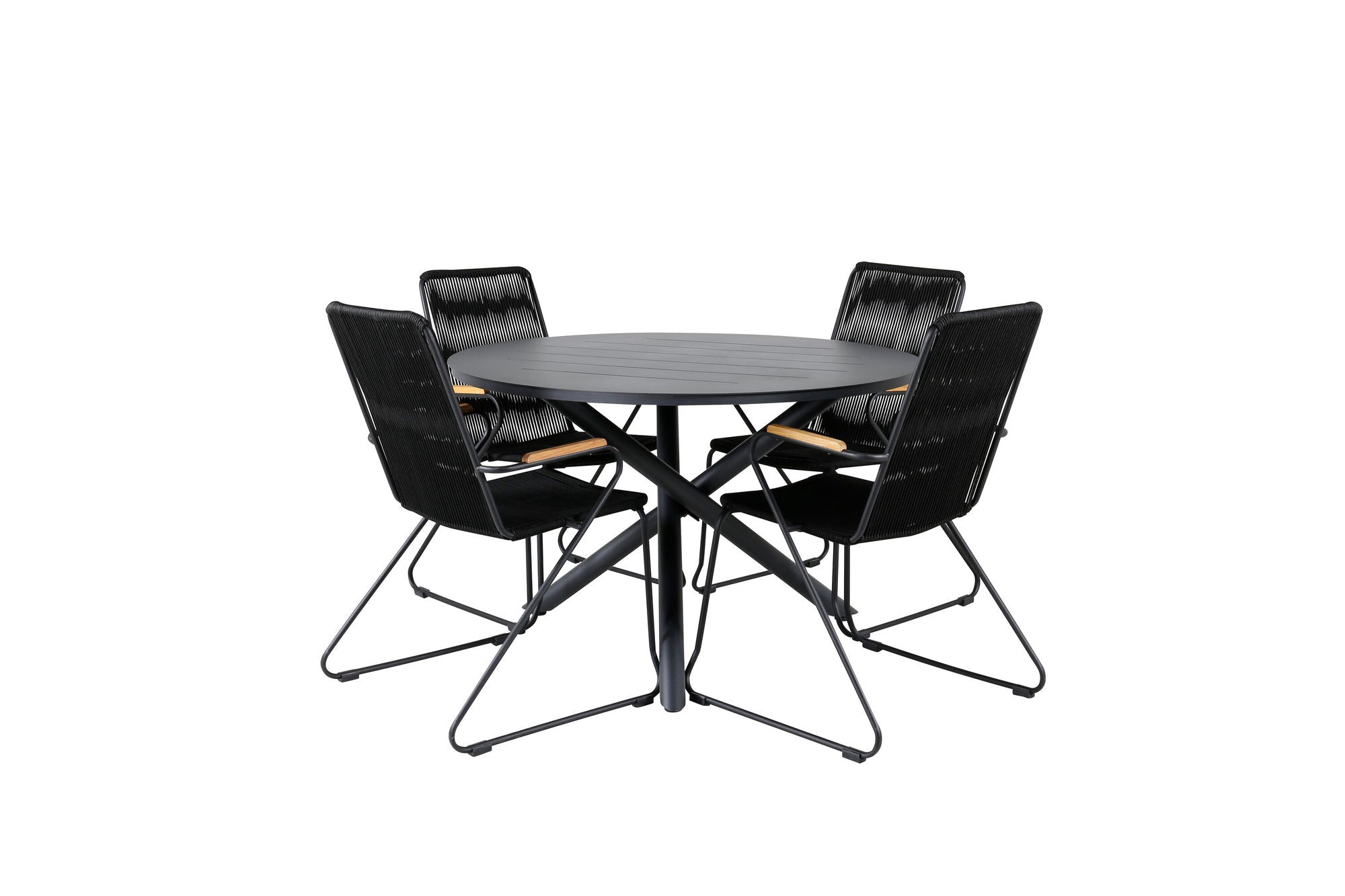 Venture Home Alma spisebord - Black Alu - ø120cm+Bois Armchair - Black Alu / Black Rope / Acacia_4