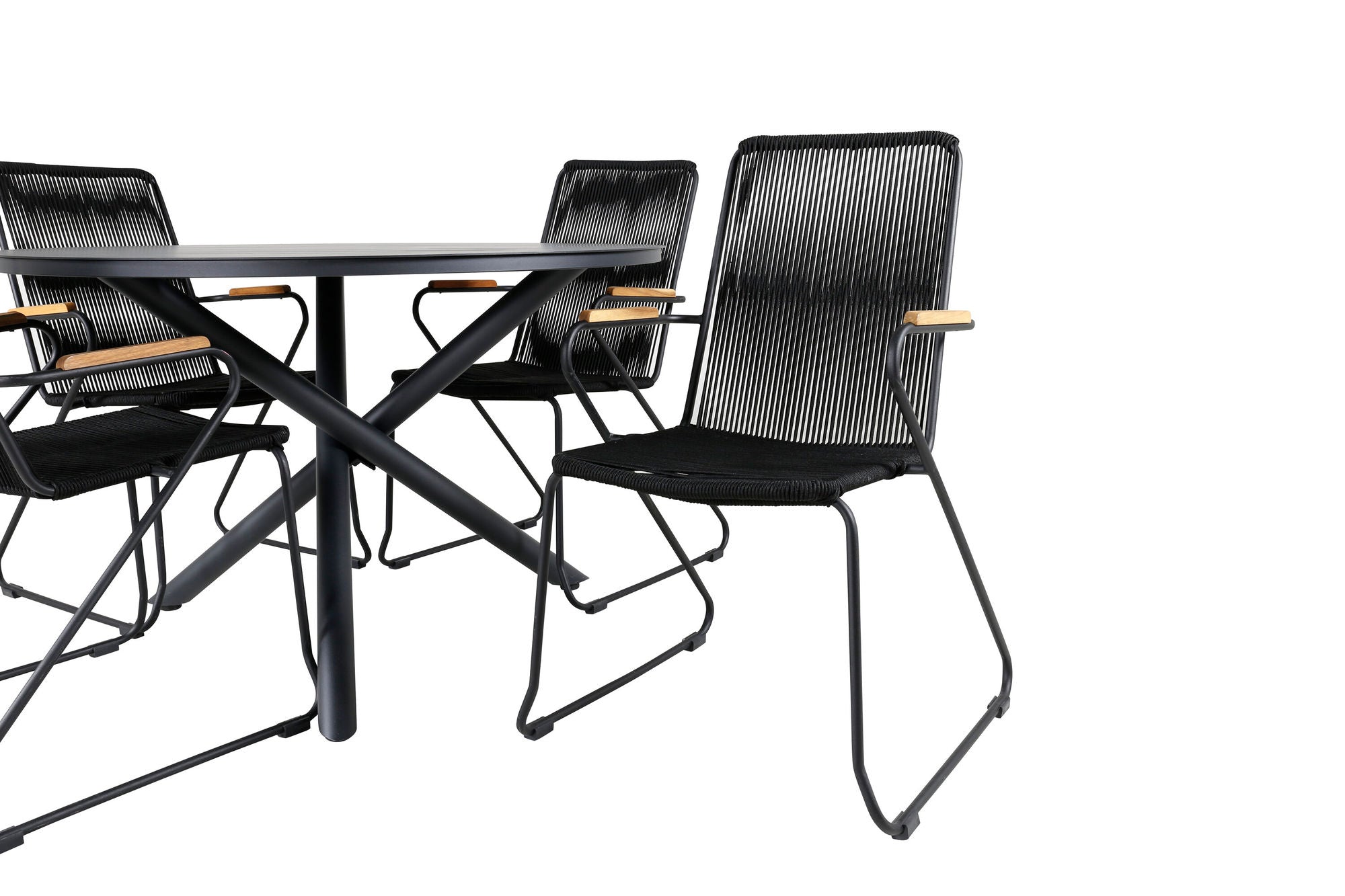 Venture Home Alma spisebord - Black Alu - ø120cm+Bois Armchair - Black Alu / Black Rope / Acacia_4