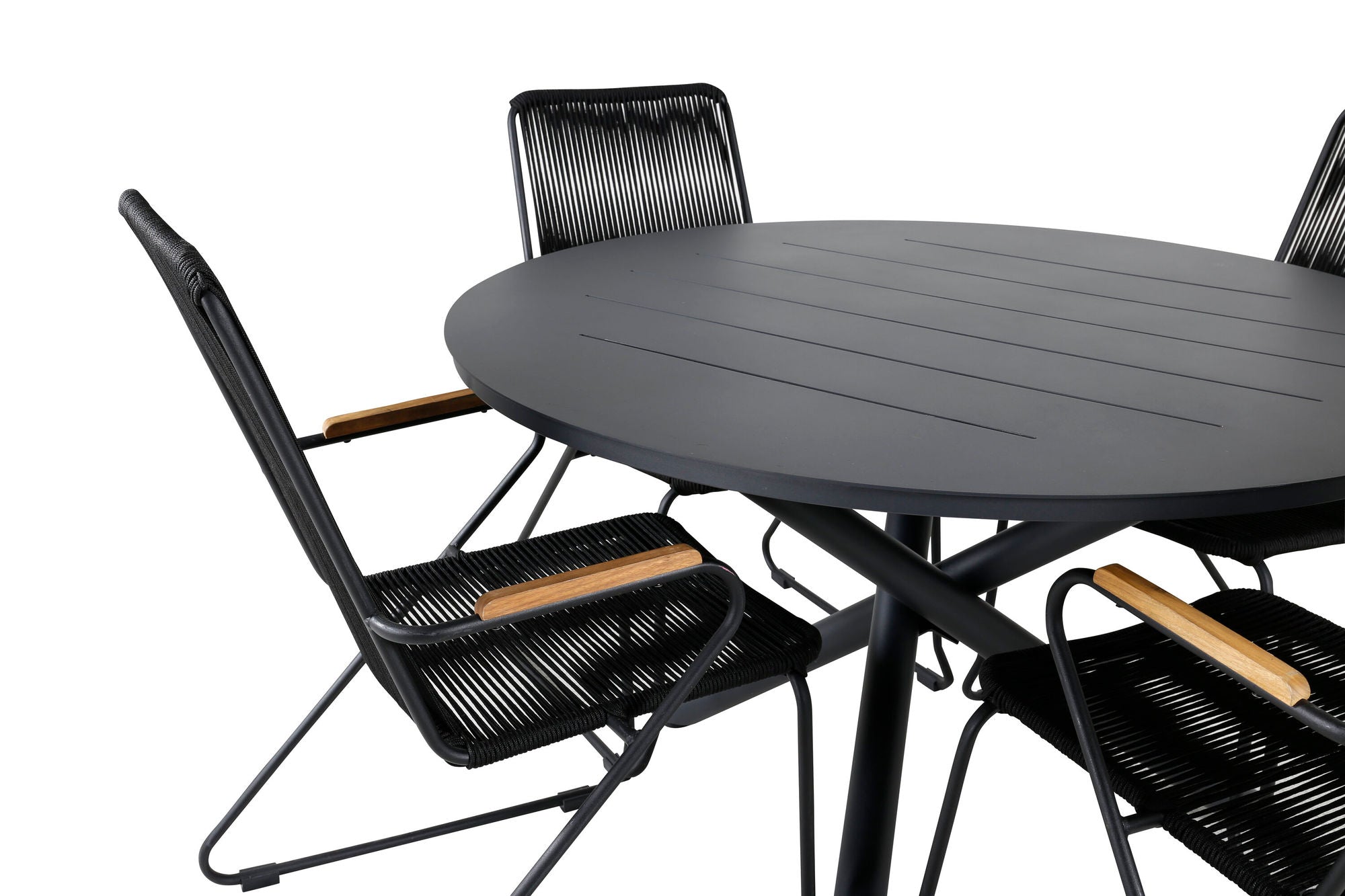 Venture Home Alma spisebord - Black Alu - ø120cm+Bois Armchair - Black Alu / Black Rope / Acacia_4