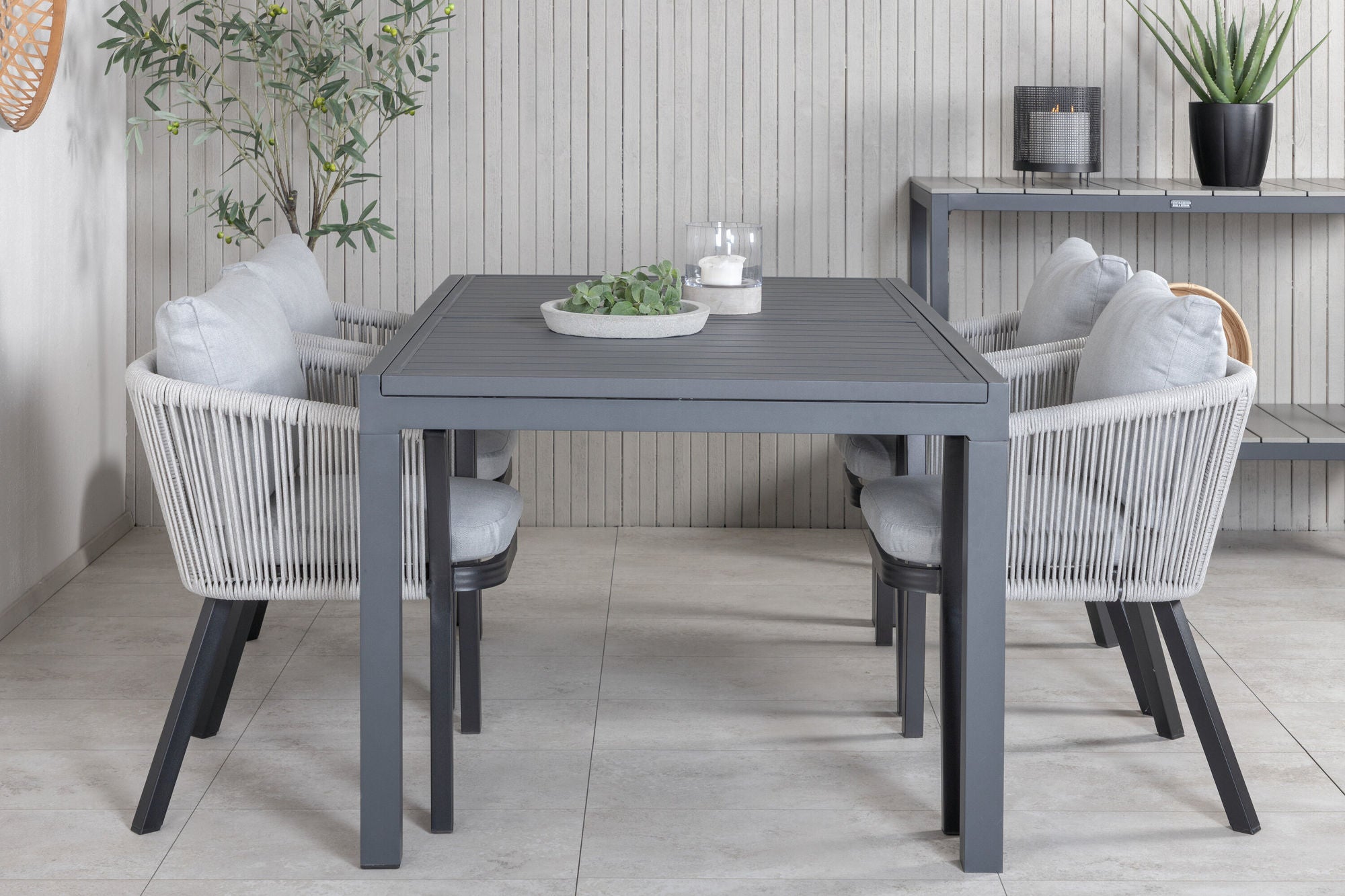 Venture Home Marbella bord 160/240 - Black/Black+Virya Spisebordsstol - BLACK Alu / Grey cushion _4