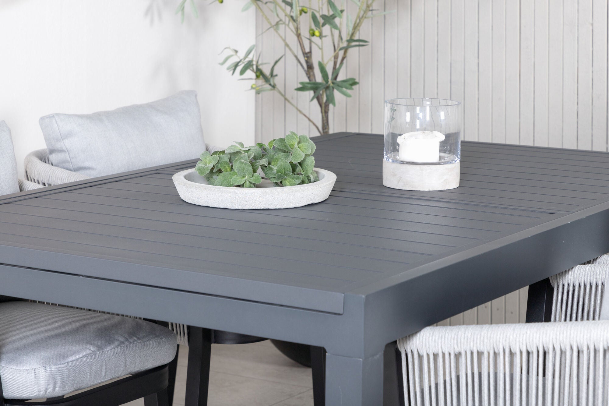 Venture Home Marbella bord 160/240 - Black/Black+Virya Spisebordsstol - BLACK Alu / Grey cushion _4