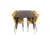 Venture Home Dipp spisebord - 180*90cm - Black Veneer / black legs w brass dipp +Limhamn Light - stol - Gold Velvet_6