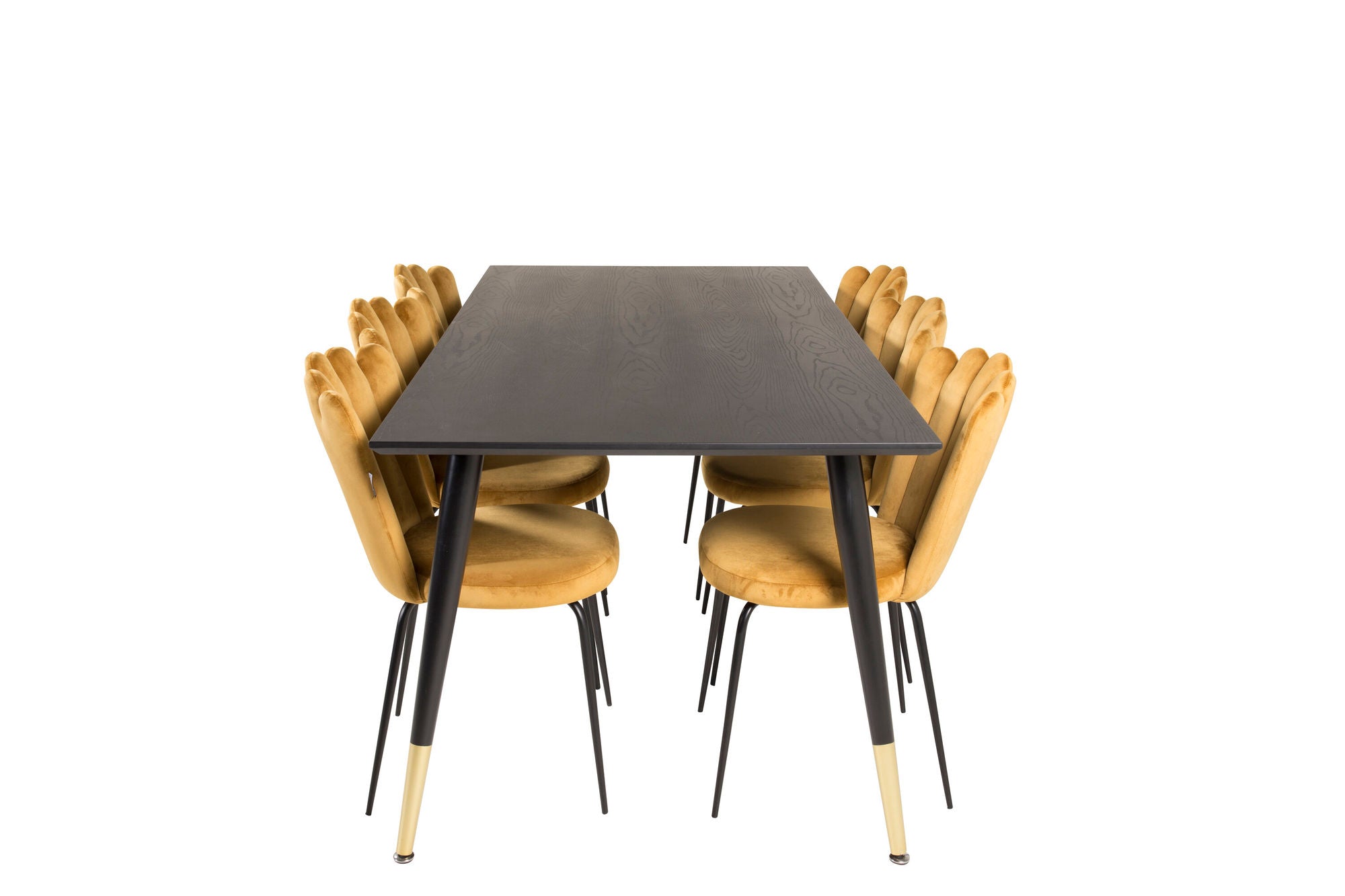 Venture Home Dipp spisebord - 180*90cm - Black Veneer / black legs w brass dipp +Limhamn Light - stol - Gold Velvet_6