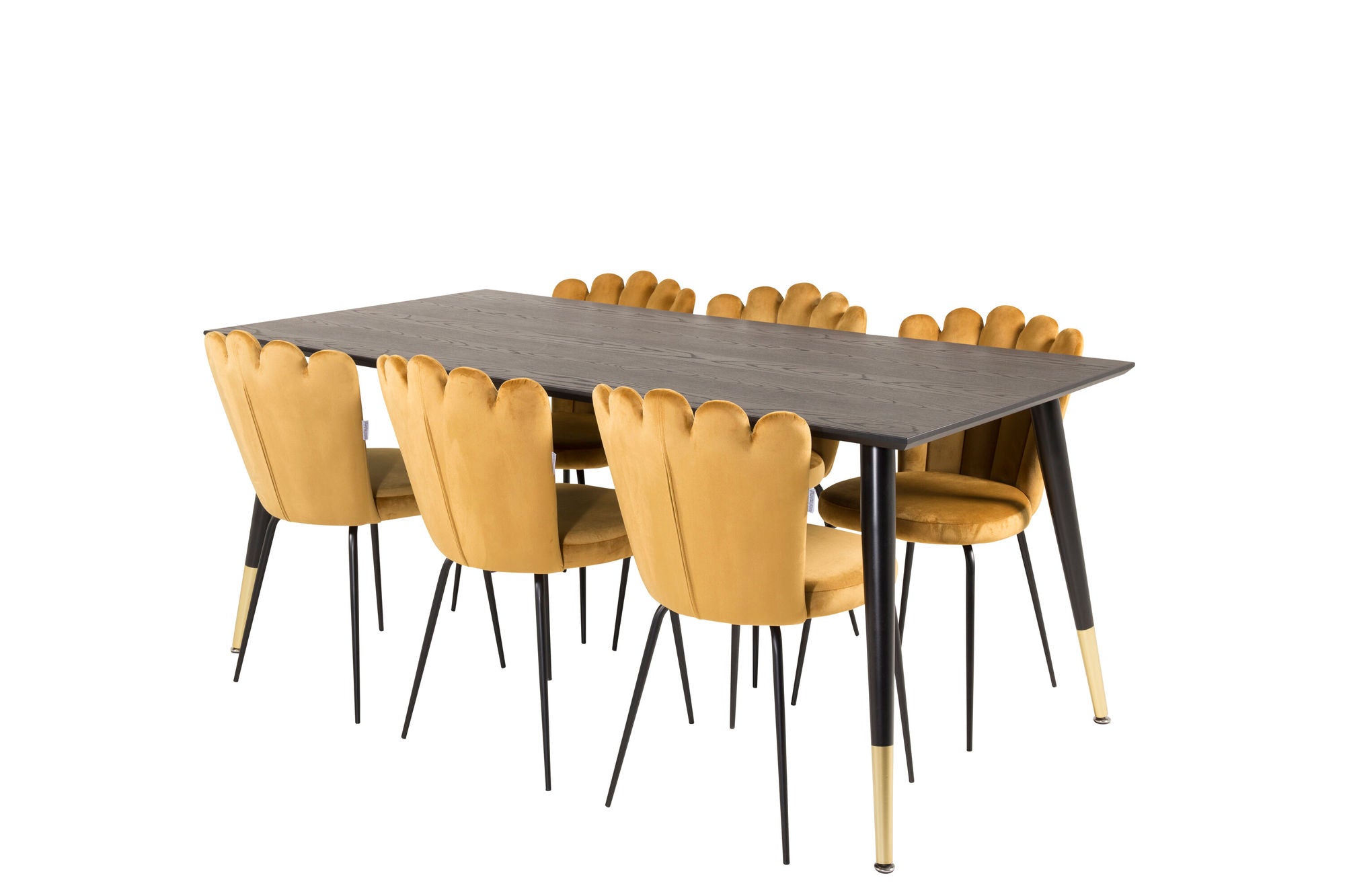 Venture Home Dipp spisebord - 180*90cm - Black Veneer / black legs w brass dipp +Limhamn Light - stol - Gold Velvet_6