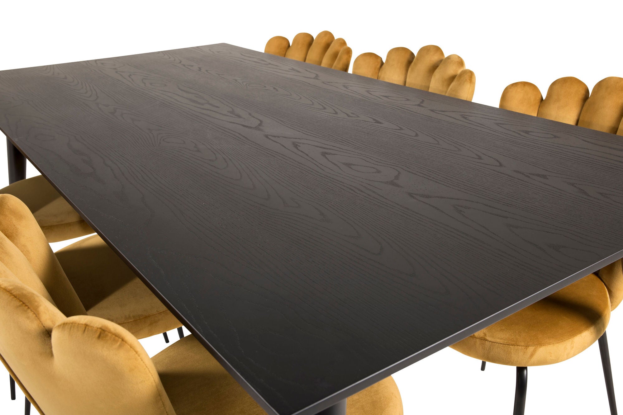 Venture Home Dipp spisebord - 180*90cm - Black Veneer / black legs w brass dipp +Limhamn Light - stol - Gold Velvet_6
