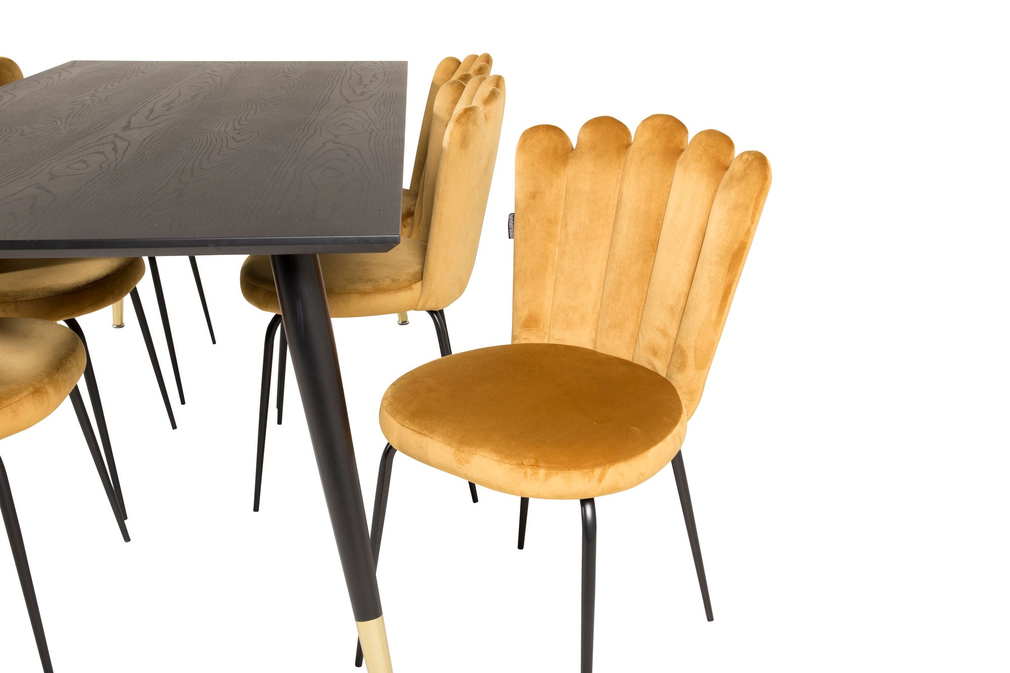 Venture Home Dipp spisebord - 180*90cm - Black Veneer / black legs w brass dipp +Limhamn Light - stol - Gold Velvet_6