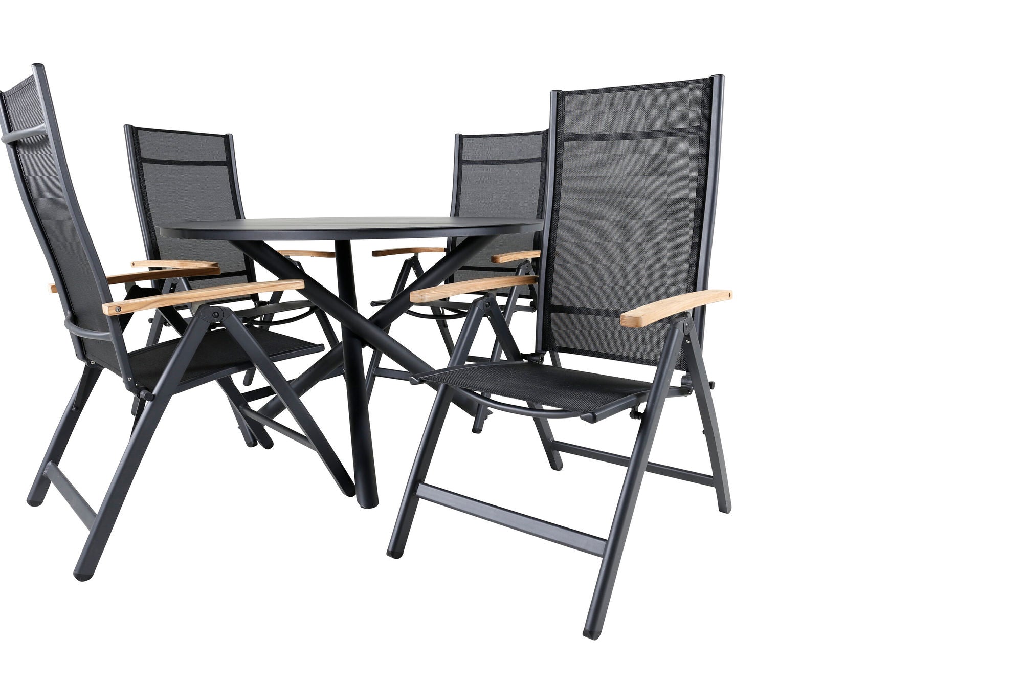 Venture Home Alma spisebord - Black Alu - ø120cm+Panama Light 5-pos stol Black / Black and teak_4