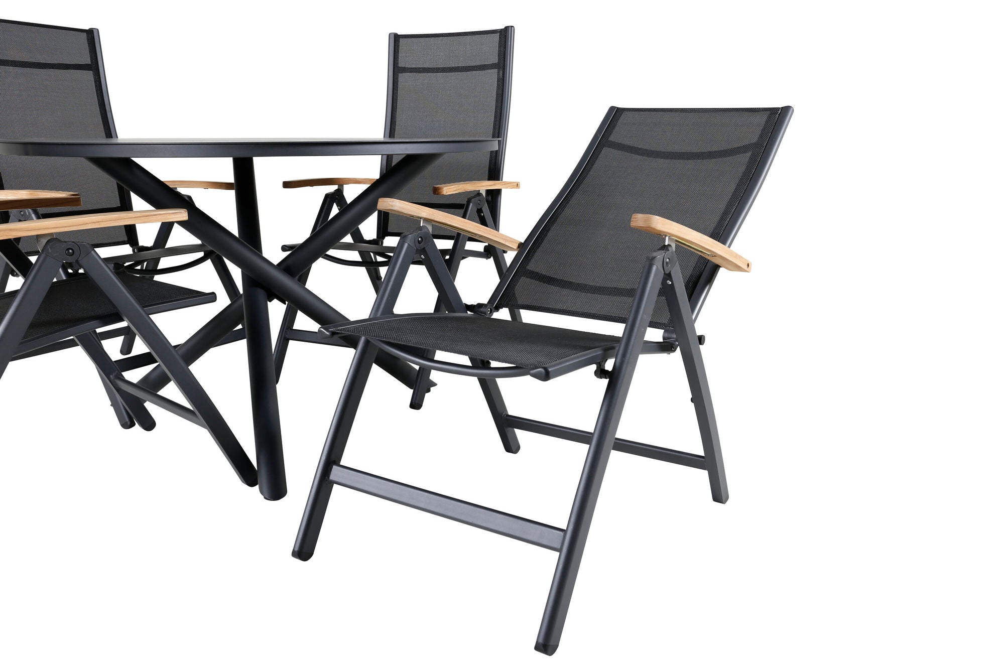 Venture Home Alma spisebord - Black Alu - ø120cm+Panama Light 5-pos stol Black / Black and teak_4
