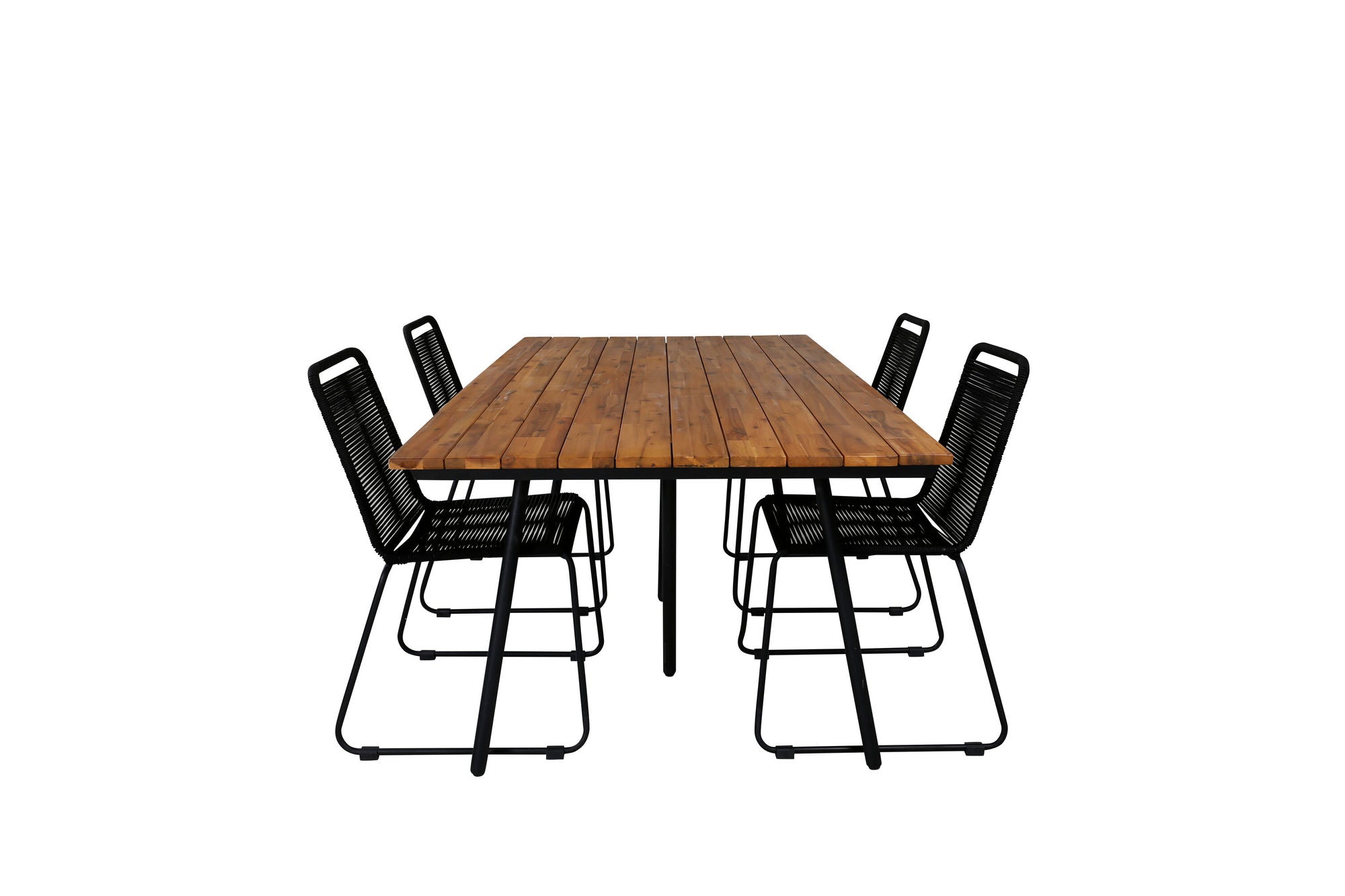Venture Home Chan spisebord - Black Steel / Acacia (teak look) - 200cm+Lindos Stacking stol - Black Alu / Black Rope_4