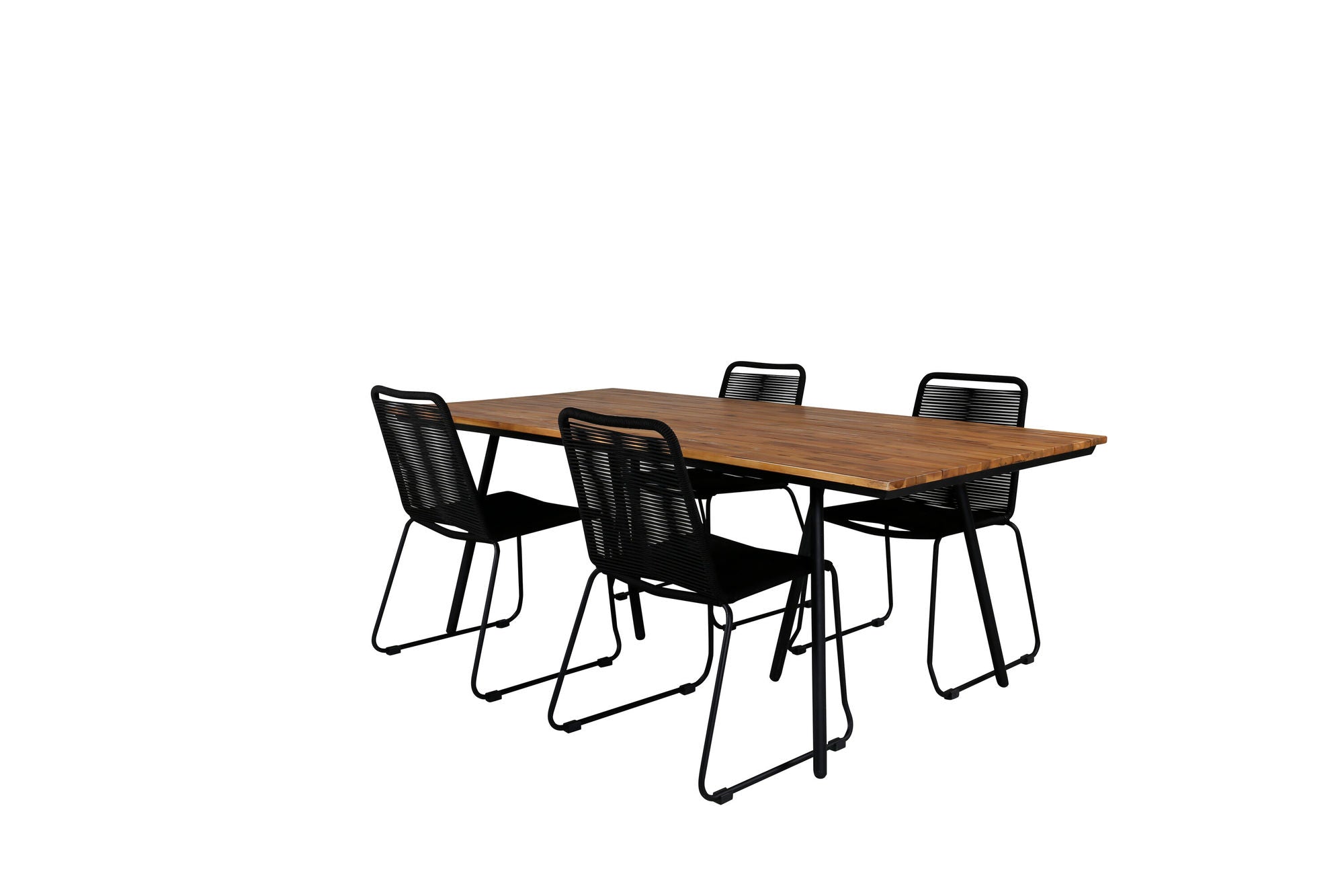 Venture Home Chan spisebord - Black Steel / Acacia (teak look) - 200cm+Lindos Stacking stol - Black Alu / Black Rope_4