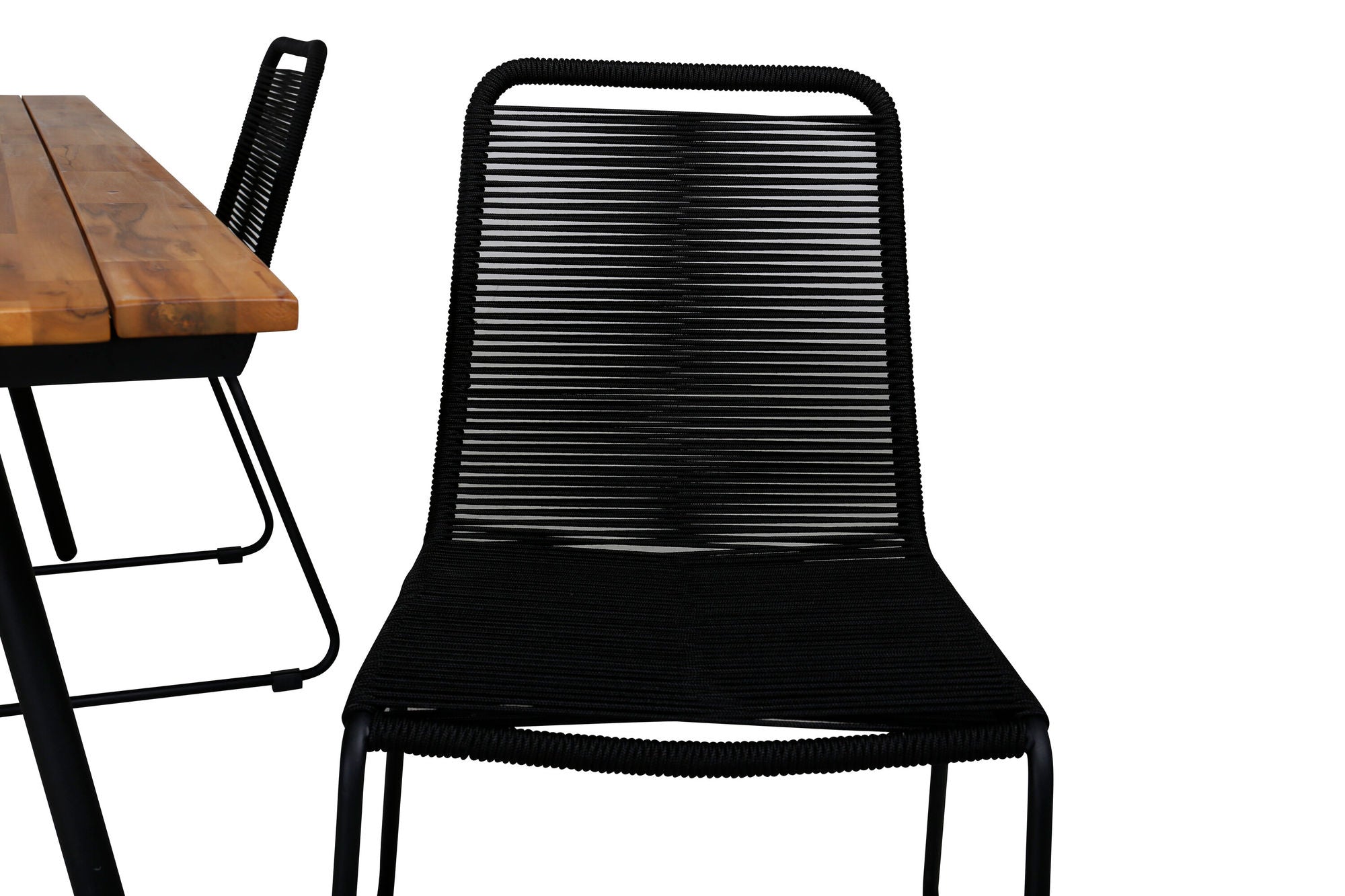 Venture Home Chan spisebord - Black Steel / Acacia (teak look) - 200cm+Lindos Stacking stol - Black Alu / Black Rope_4