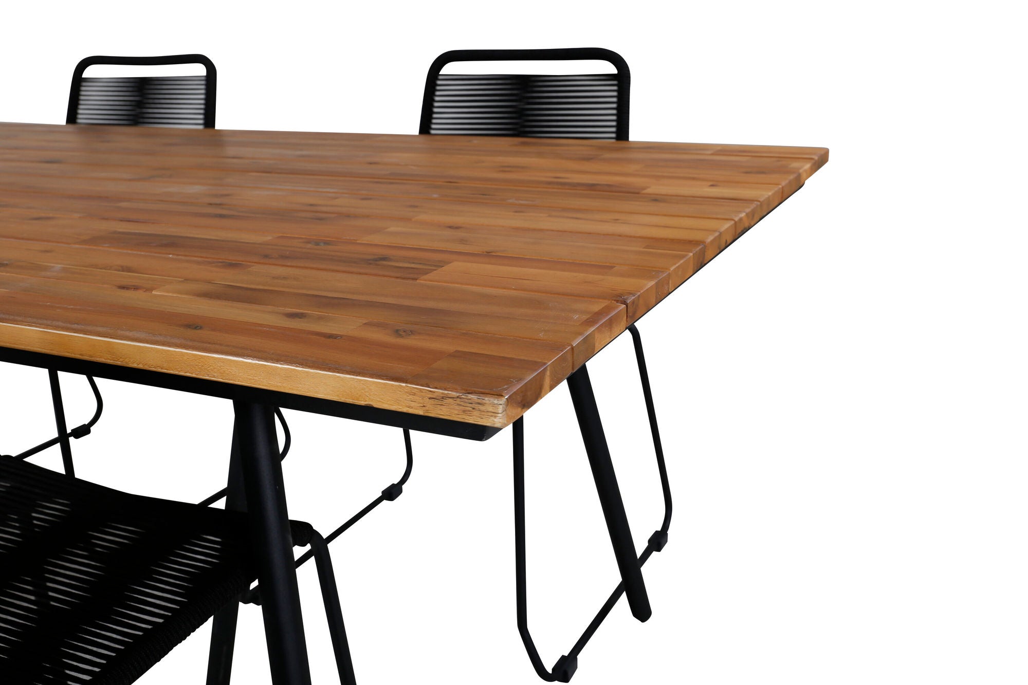 Venture Home Chan spisebord - Black Steel / Acacia (teak look) - 200cm+Lindos Stacking stol - Black Alu / Black Rope_4