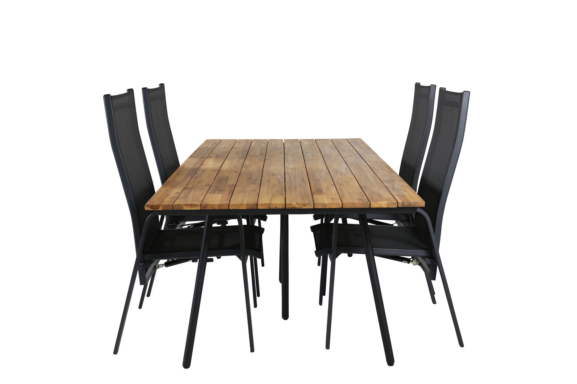 Venture Home Chan spisebord - Black Steel / Acacia (teak look) - 200cm+Copacabana Recliner stol - Black/Black_4