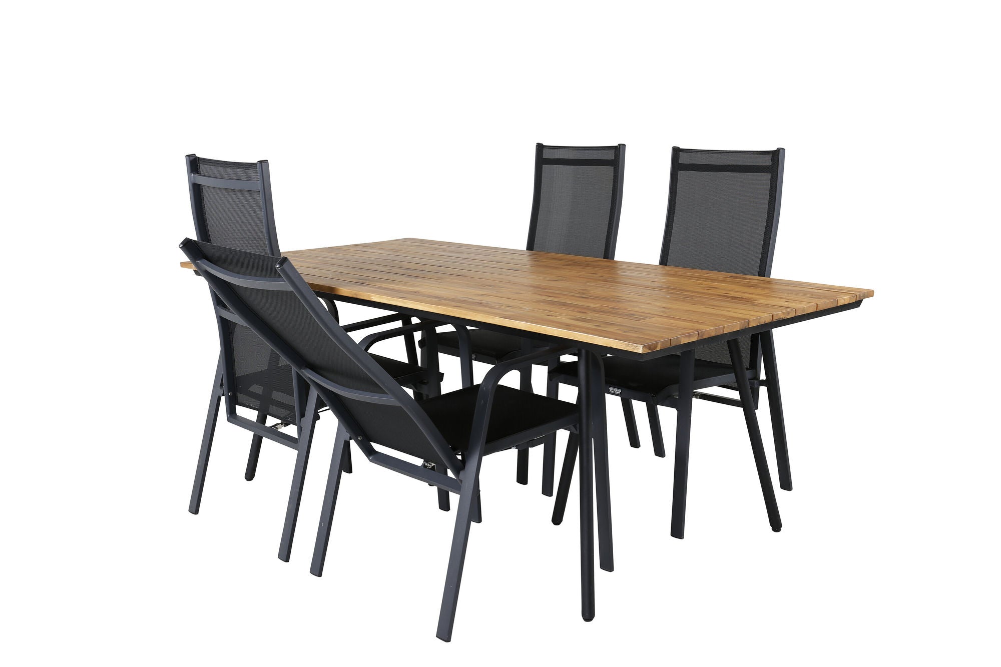 Venture Home Chan spisebord - Black Steel / Acacia (teak look) - 200cm+Copacabana Recliner stol - Black/Black_4