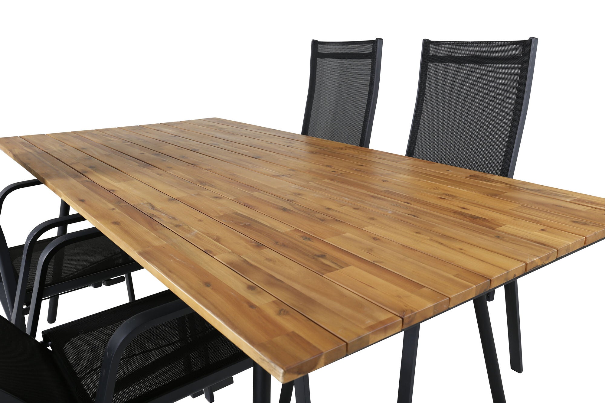 Venture Home Chan spisebord - Black Steel / Acacia (teak look) - 200cm+Copacabana Recliner stol - Black/Black_4