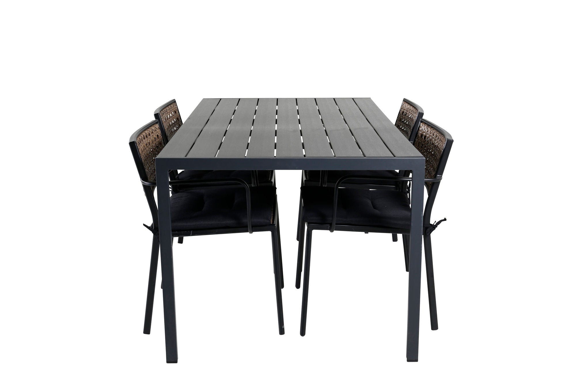 Venture Home Break bord 150*90 - Black/Black+Paola Spisebordsstol - Black Steel / Nature Wicker / Black Cushion_4