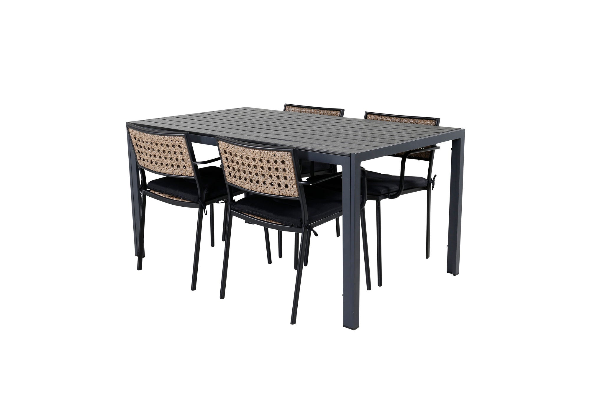 Venture Home Break bord 150*90 - Black/Black+Paola Spisebordsstol - Black Steel / Nature Wicker / Black Cushion_4
