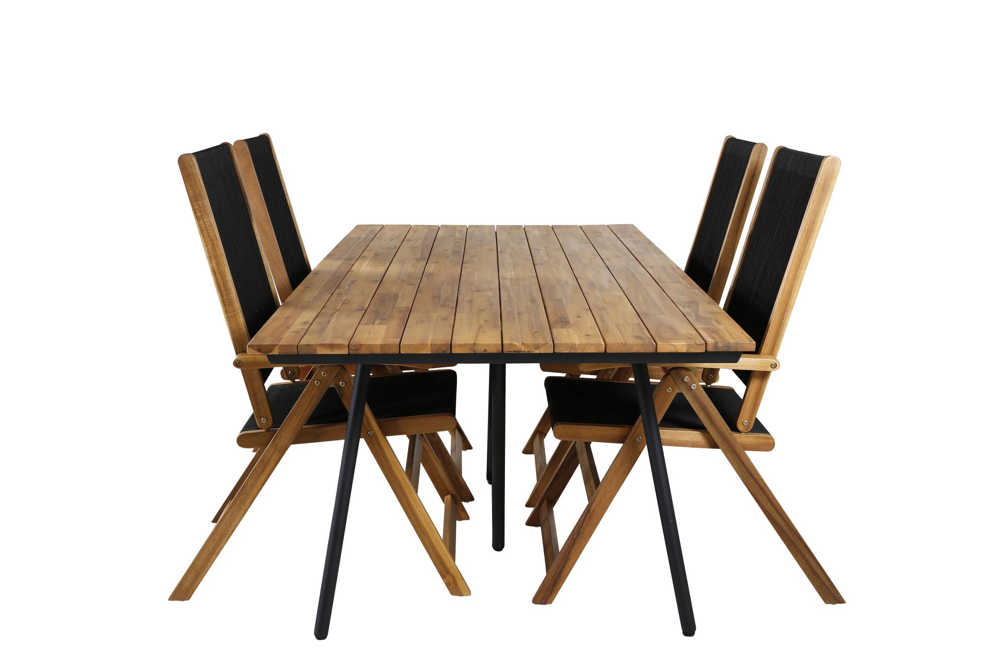 Venture Home Chan spisebord - Black Steel / Acacia (teak look) - 200cm+Little John foldable stol - Rope / Acacia_4