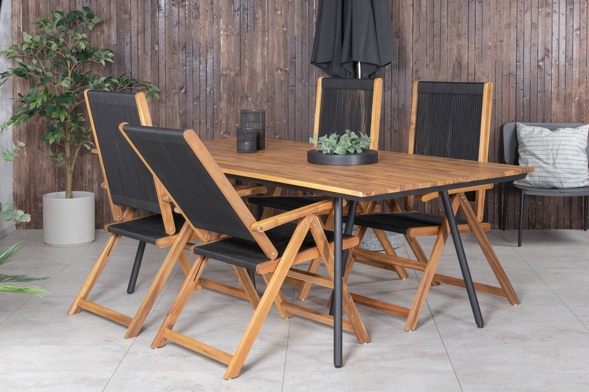 Venture Home Chan spisebord - Black Steel / Acacia (teak look) - 200cm+Little John foldable stol - Rope / Acacia_4