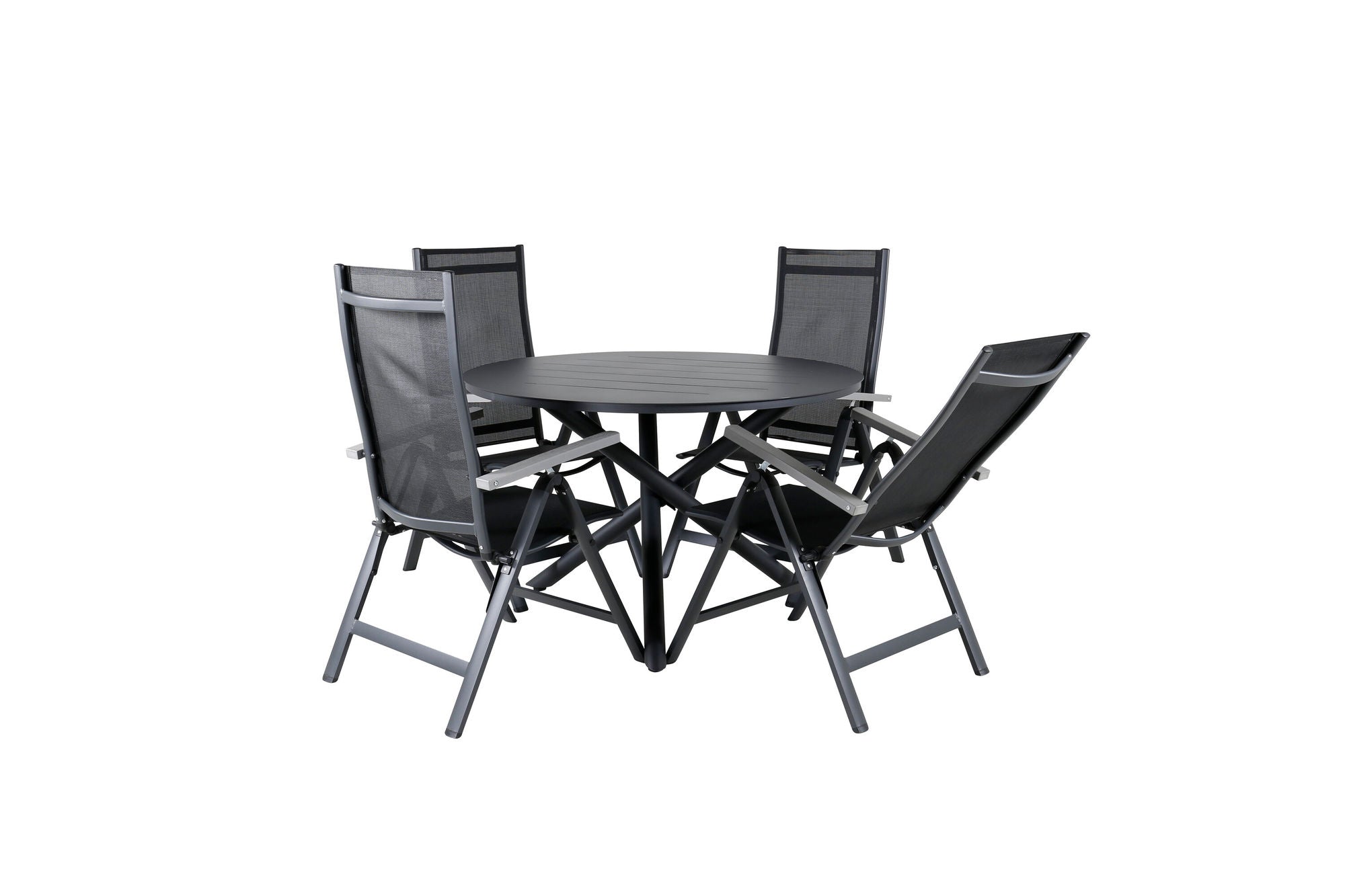 Venture Home Alma spisebord - Black Alu - ø120cm+Albany Light 5-pos - black / Black textilene and grey teak_4