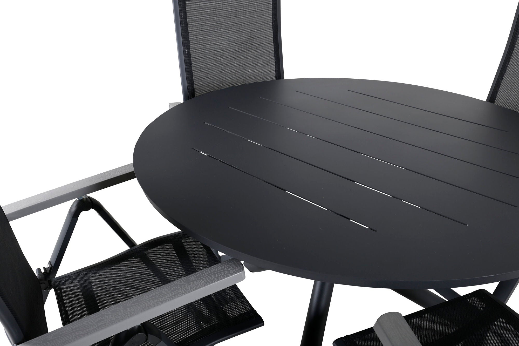 Venture Home Alma spisebord - Black Alu - ø120cm+Albany Light 5-pos - black / Black textilene and grey teak_4