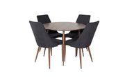 Venture Home Plaza rund bord 100 cm - Walnut top - Walnut legs+Leone Spisebordsstol - Walnut legs - Black Fabric_4