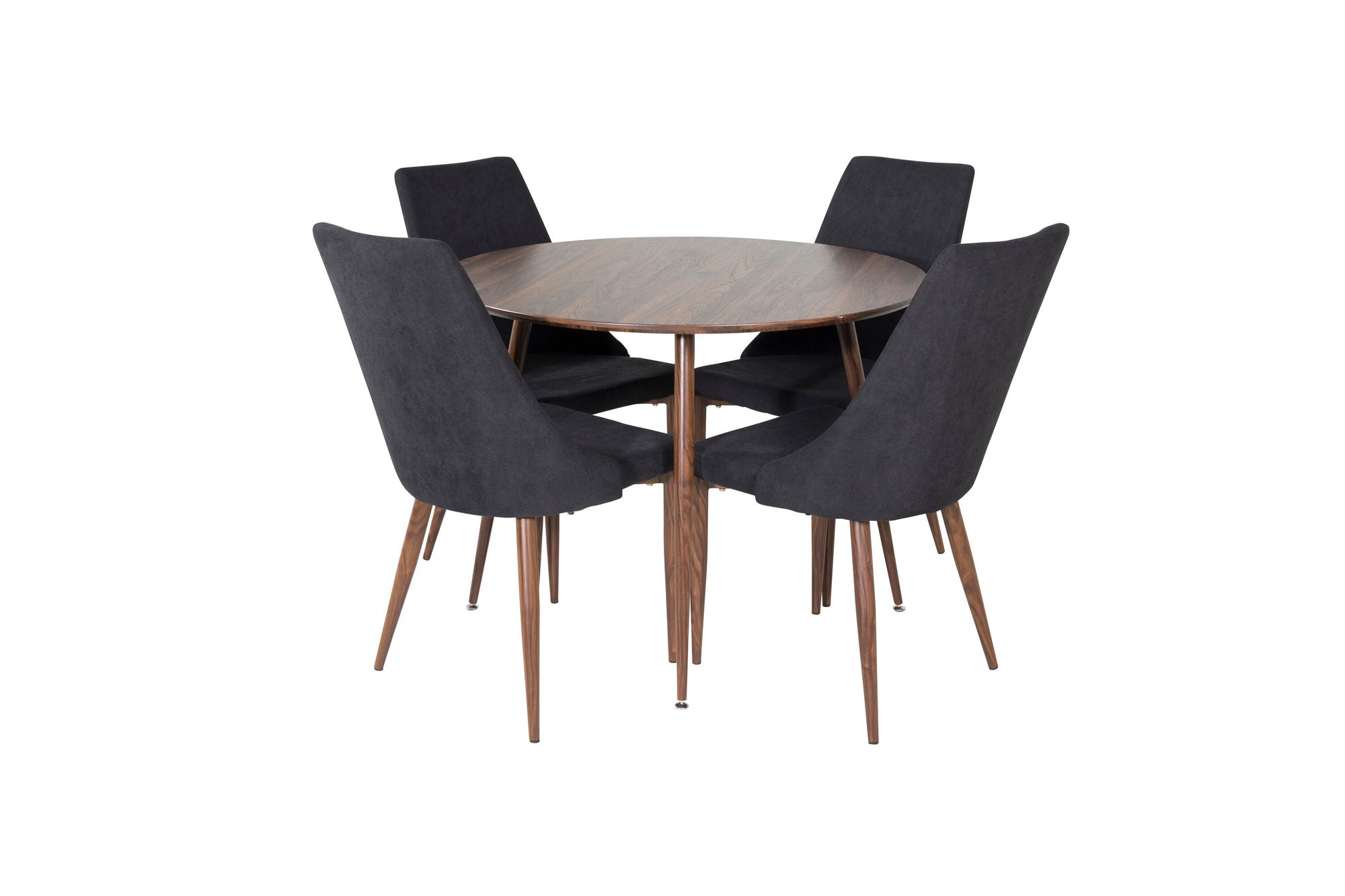Venture Home Plaza rund bord 100 cm - Walnut top - Walnut legs+Leone Spisebordsstol - Walnut legs - Black Fabric_4