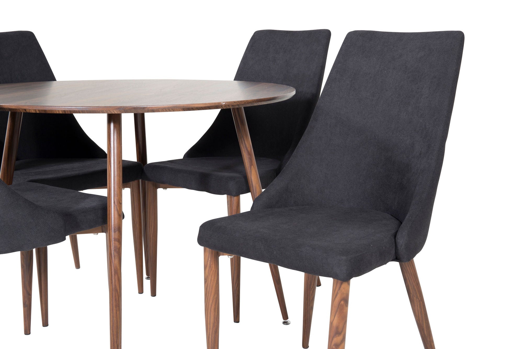 Venture Home Plaza rund bord 100 cm - Walnut top - Walnut legs+Leone Spisebordsstol - Walnut legs - Black Fabric_4