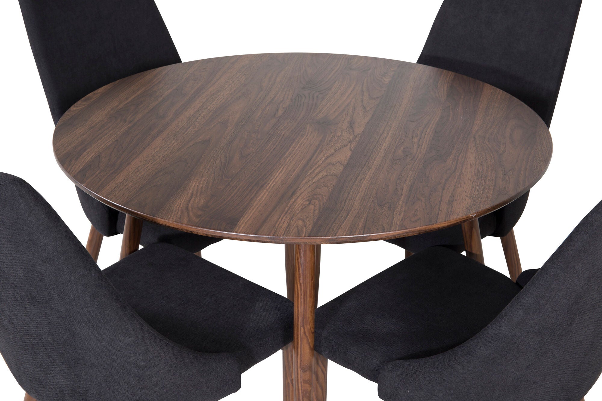 Venture Home Plaza rund bord 100 cm - Walnut top - Walnut legs+Leone Spisebordsstol - Walnut legs - Black Fabric_4
