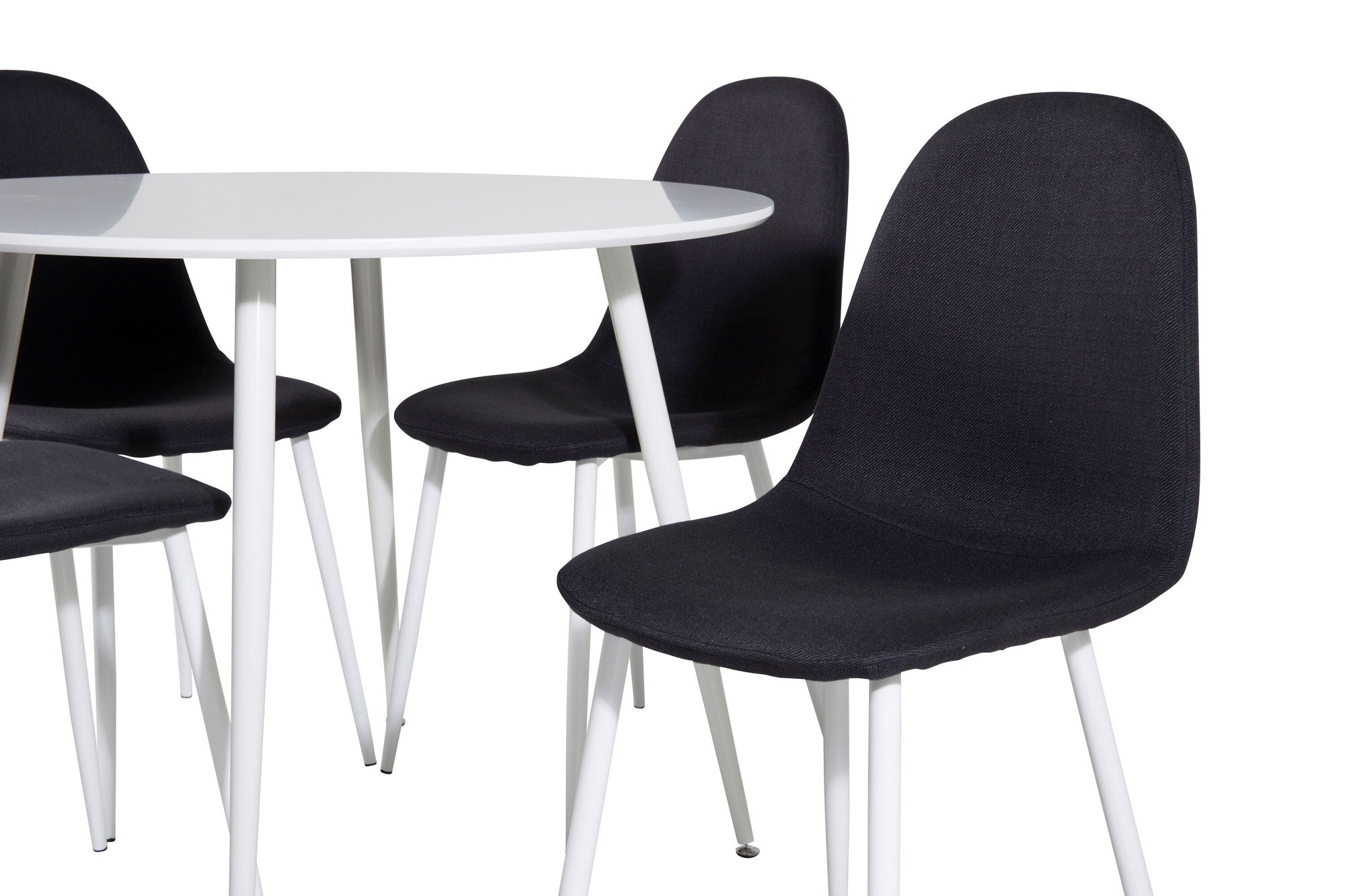 Venture Home Plaza rund bord 100 cm - White top / White Legs+Polar Spisebordsstol - White Legs - Black Fabric_4