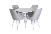 Venture Home Plaza rund bord 100 cm - White top / White Legs+Velvet Deluxe Spisebordsstol - White Legs - Light Grey Fabric_4
