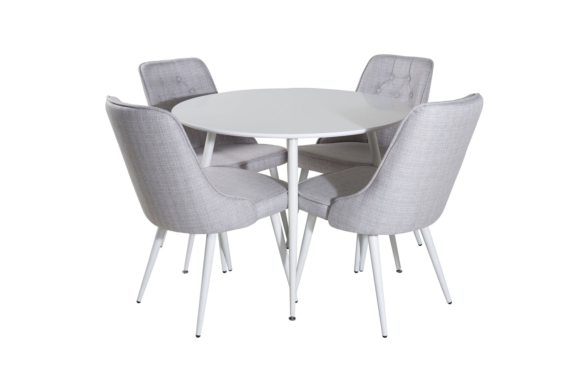 Venture Home Plaza rund bord 100 cm - White top / White Legs+Velvet Deluxe Spisebordsstol - White Legs - Light Grey Fabric_4