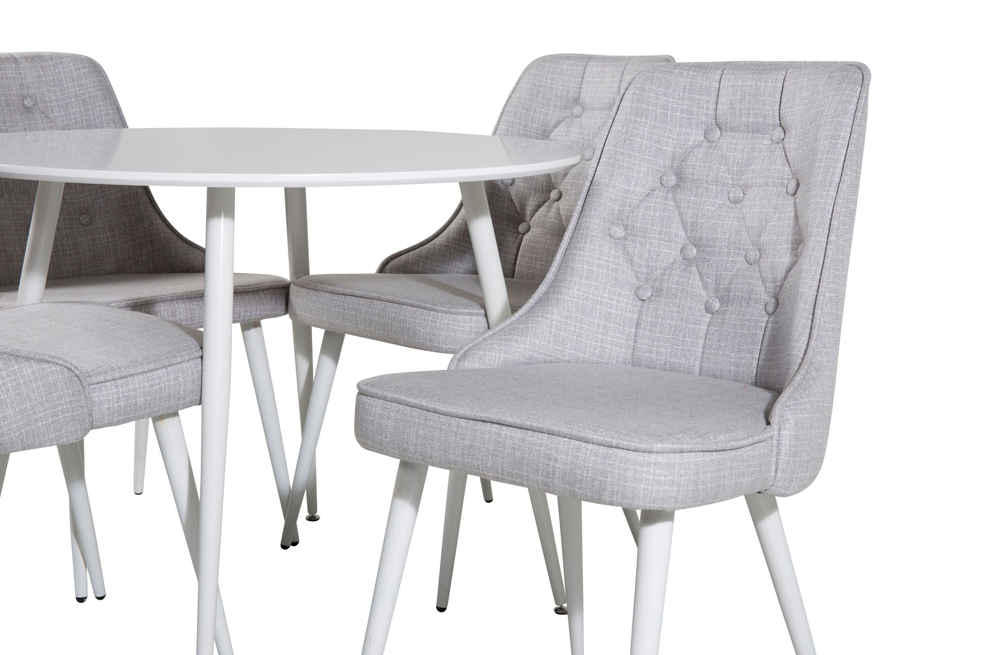 Venture Home Plaza rund bord 100 cm - White top / White Legs+Velvet Deluxe Spisebordsstol - White Legs - Light Grey Fabric_4