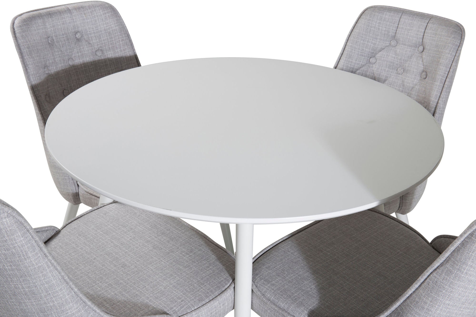 Venture Home Plaza rund bord 100 cm - White top / White Legs+Velvet Deluxe Spisebordsstol - White Legs - Light Grey Fabric_4