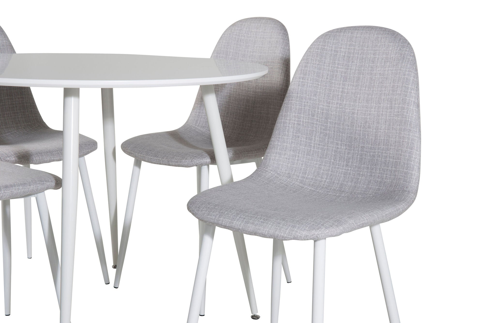 Venture Home Plaza rund bord 100 cm - White top / White Legs+Polar Spisebordsstol - White Legs - Light Grey Fabric_4