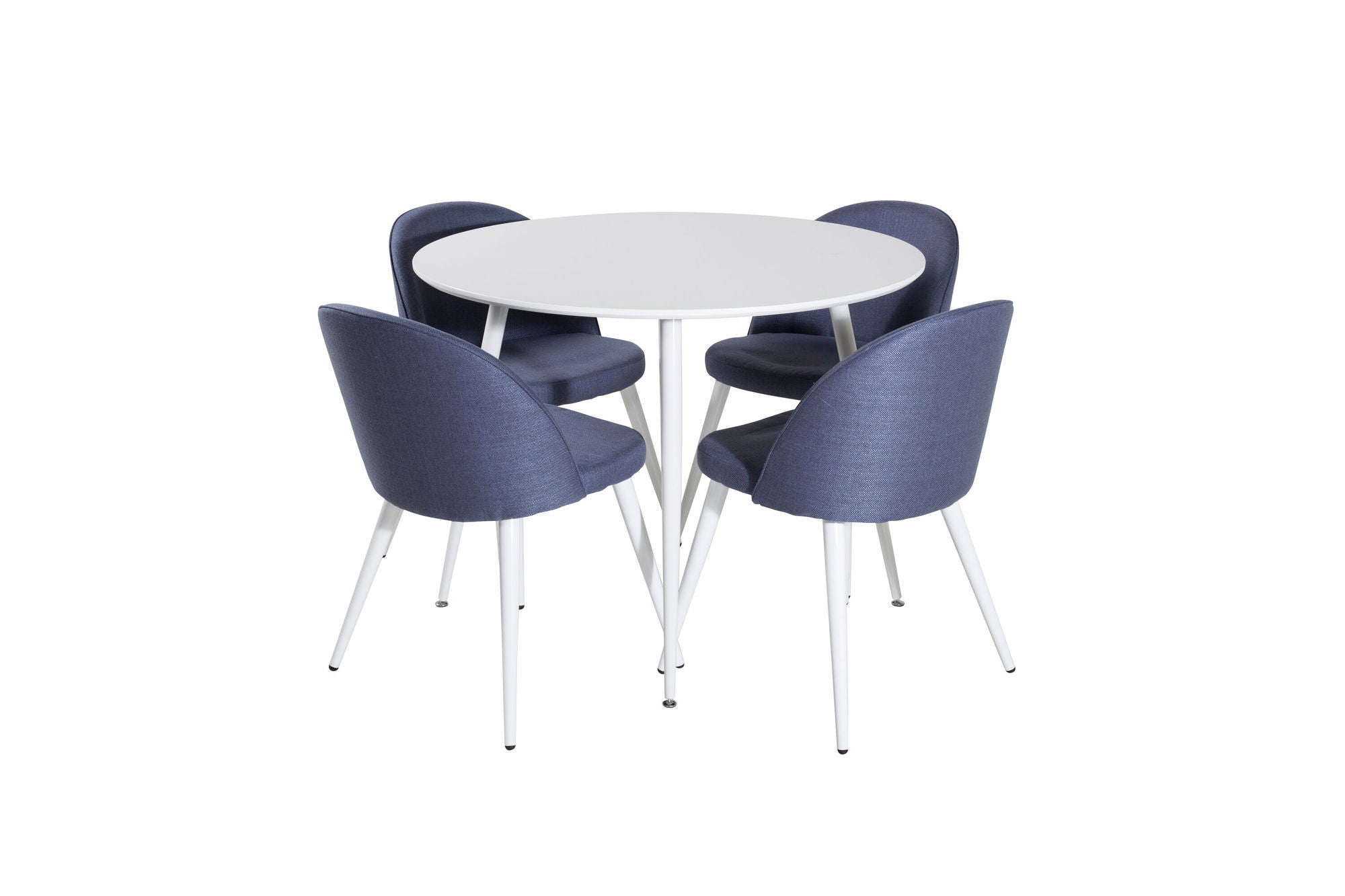 Venture Home Plaza rund bord 100 cm - White top / White Legs+Velvet Dining Chiar - White legs - Blue Fabric_4