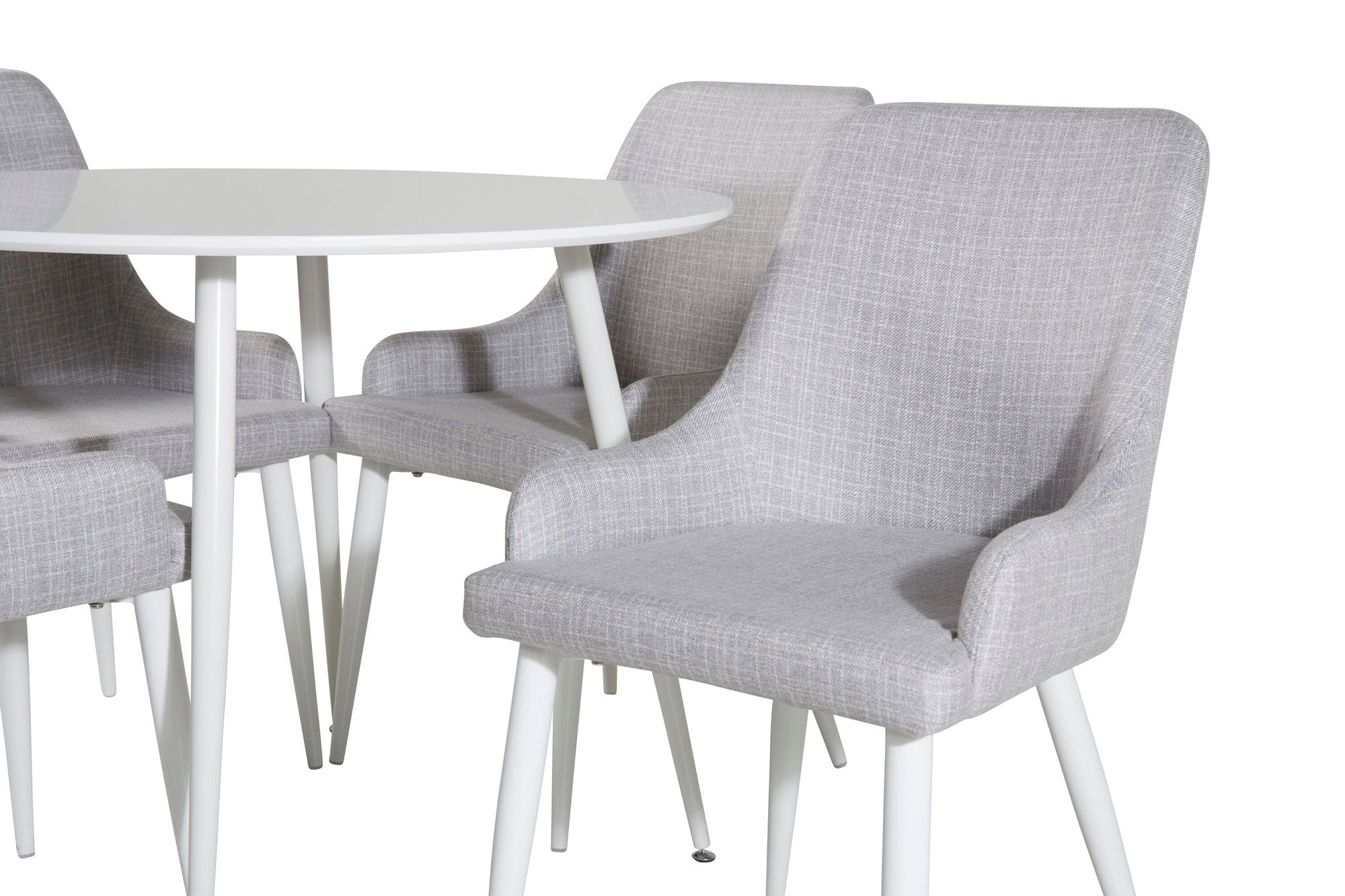 Venture Home Plaza rund bord 100 cm - White top / White Legs+Plaza Dining chair - White legs - Light Grey Fabric_4