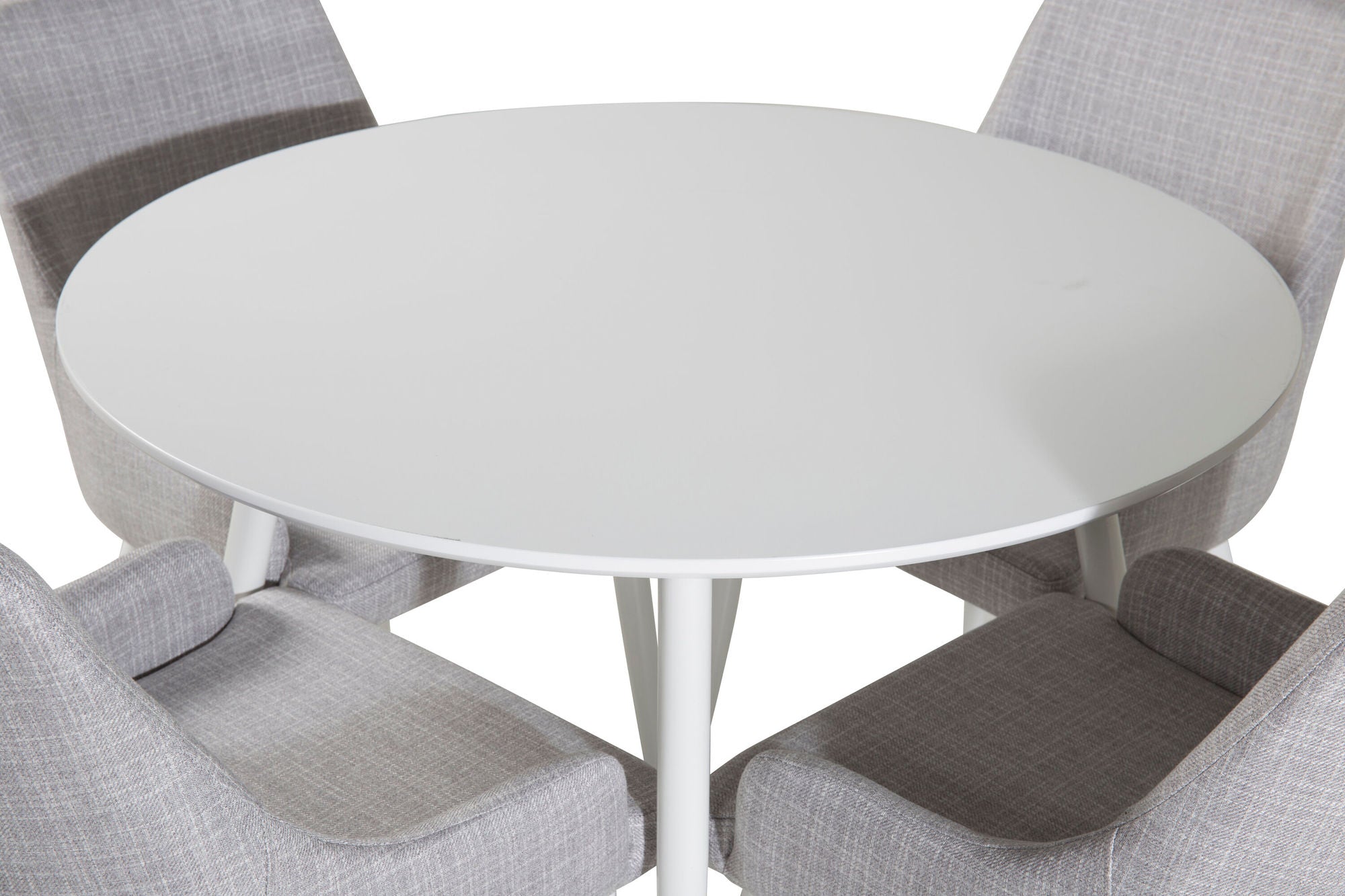 Venture Home Plaza rund bord 100 cm - White top / White Legs+Plaza Dining chair - White legs - Light Grey Fabric_4