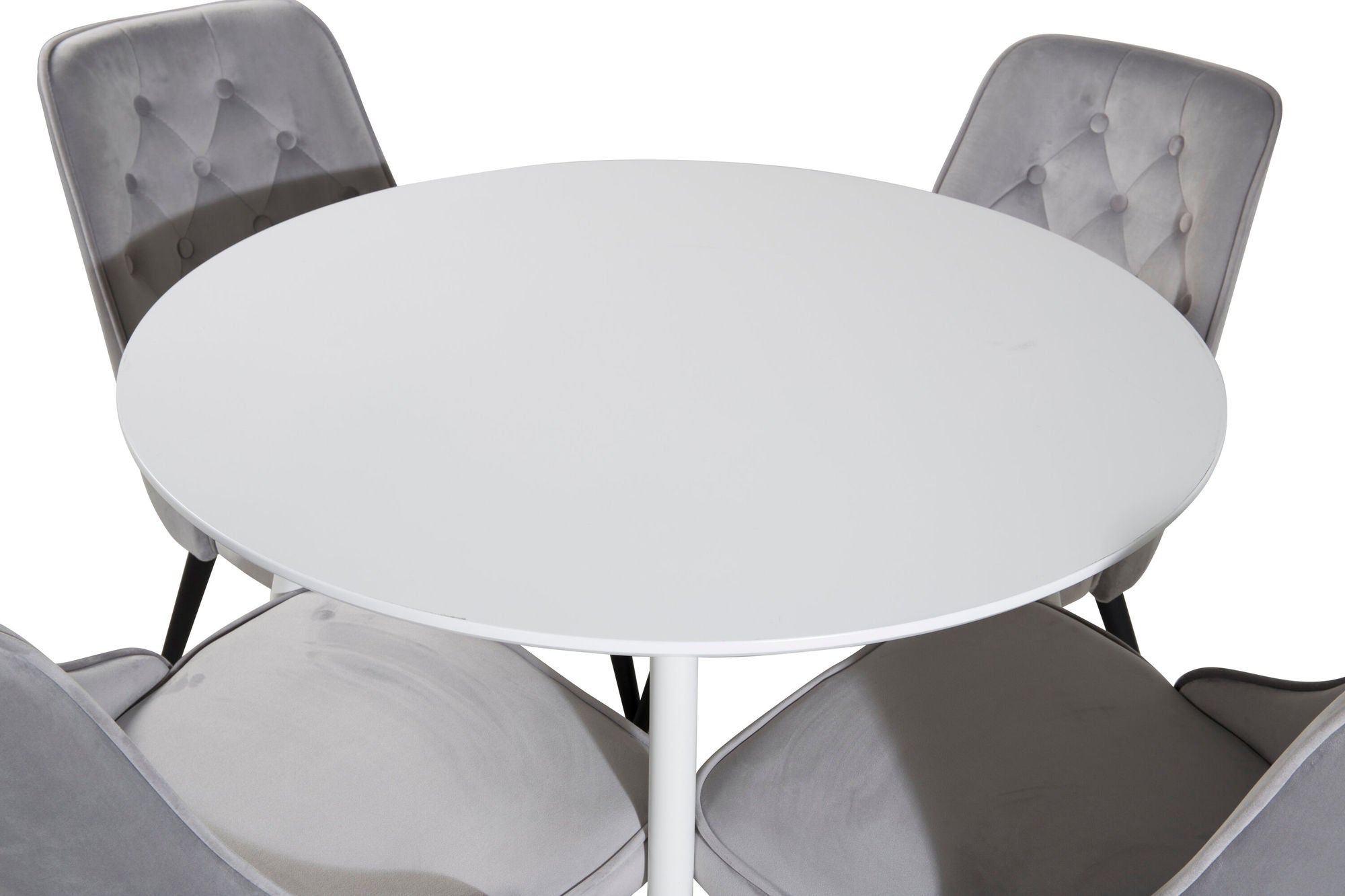 Venture Home Plaza rund bord 100 cm - White top / White Legs+Velvet Deluxe Spisebordsstol - Light Grey / Black_4