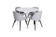 Venture Home Plaza rund bord 100 cm - White top / White Legs+Velvet Spisebordsstol Corduroy - Light Grey / Black_4