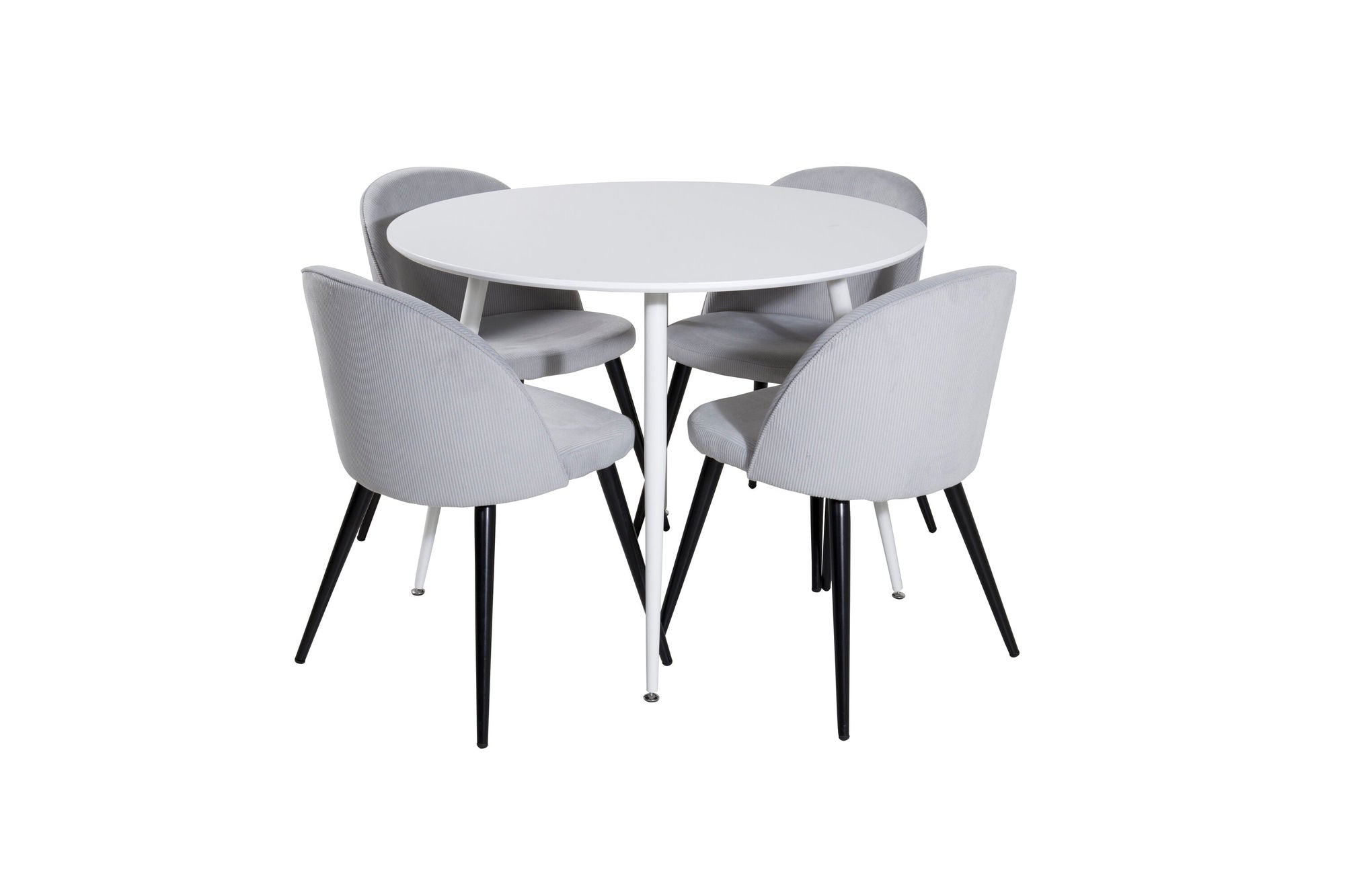 Venture Home Plaza rund bord 100 cm - White top / White Legs+Velvet Spisebordsstol Corduroy - Light Grey / Black_4