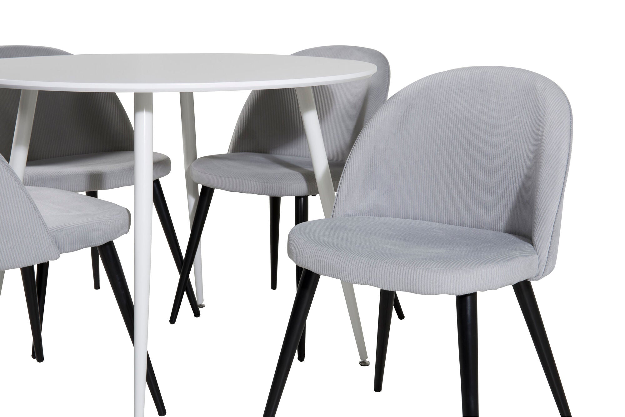 Venture Home Plaza rund bord 100 cm - White top / White Legs+Velvet Spisebordsstol Corduroy - Light Grey / Black_4