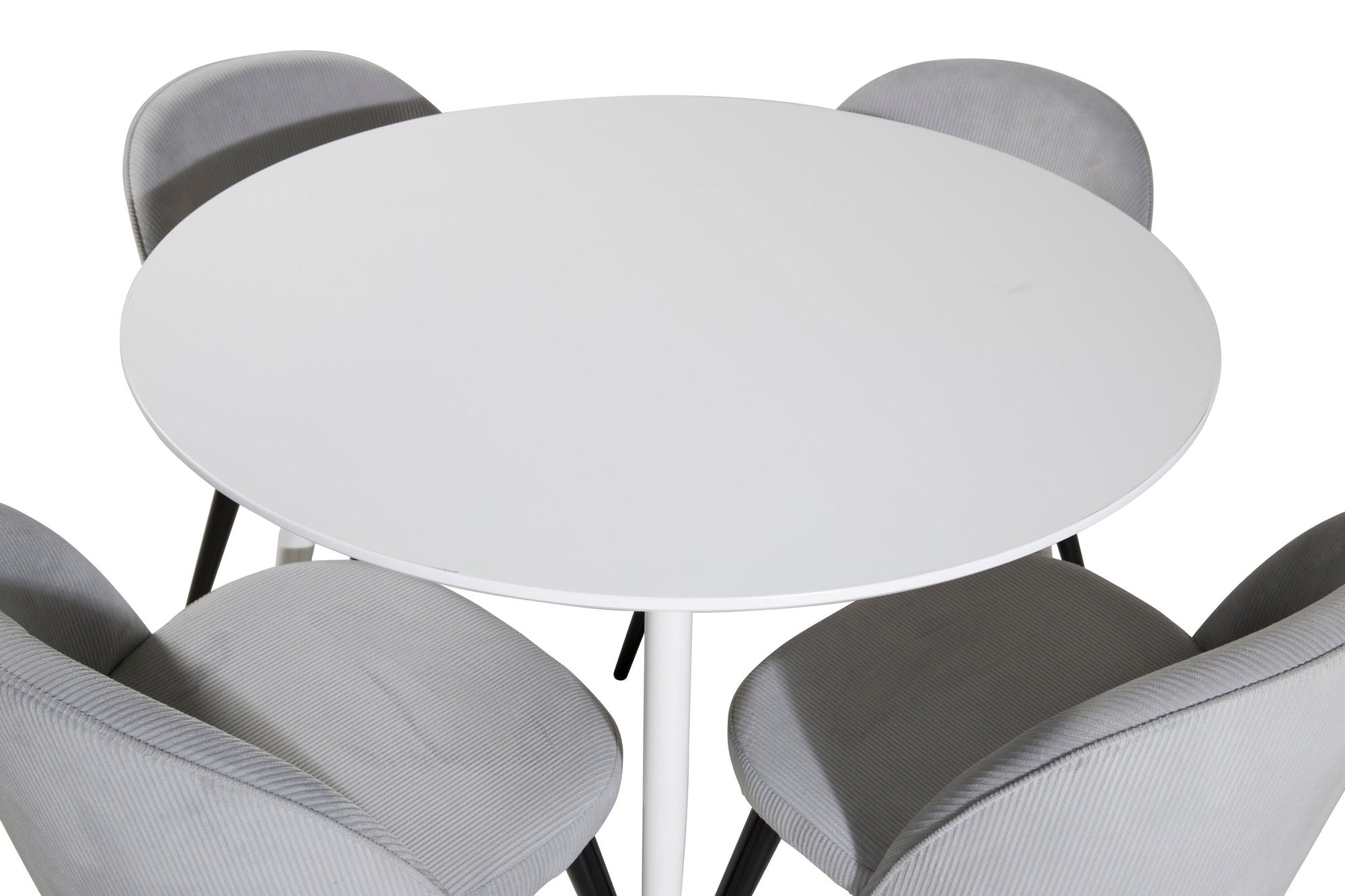 Venture Home Plaza rund bord 100 cm - White top / White Legs+Velvet Spisebordsstol Corduroy - Light Grey / Black_4