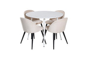 Venture Home Plaza rund bord 100 cm - White top / White Legs+Velvet Spisebordsstol - Beige / Black_4