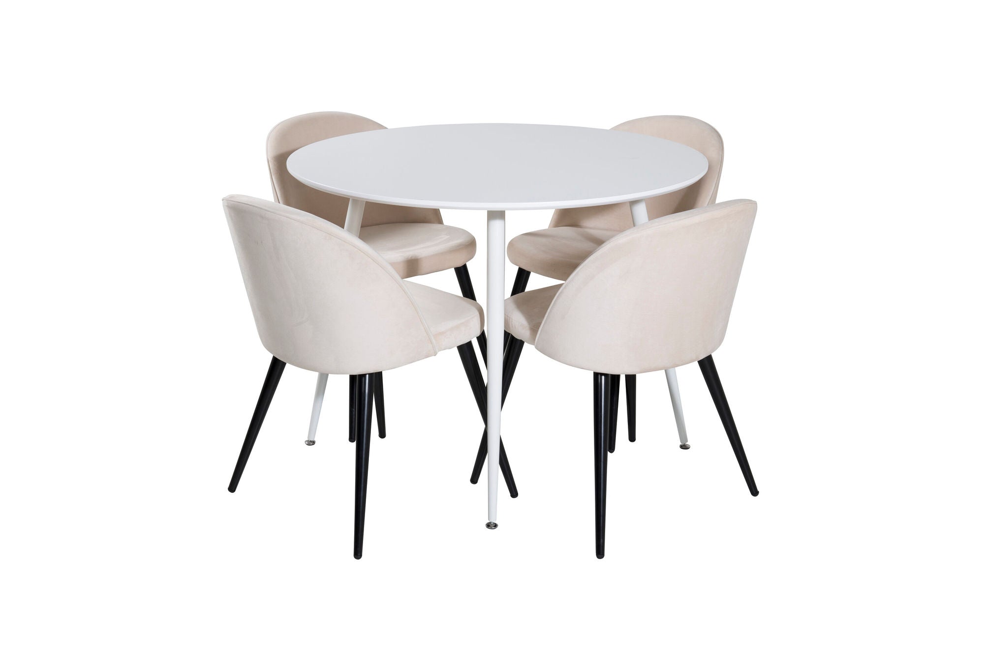Venture Home Plaza rund bord 100 cm - White top / White Legs+Velvet Spisebordsstol - Beige / Black_4