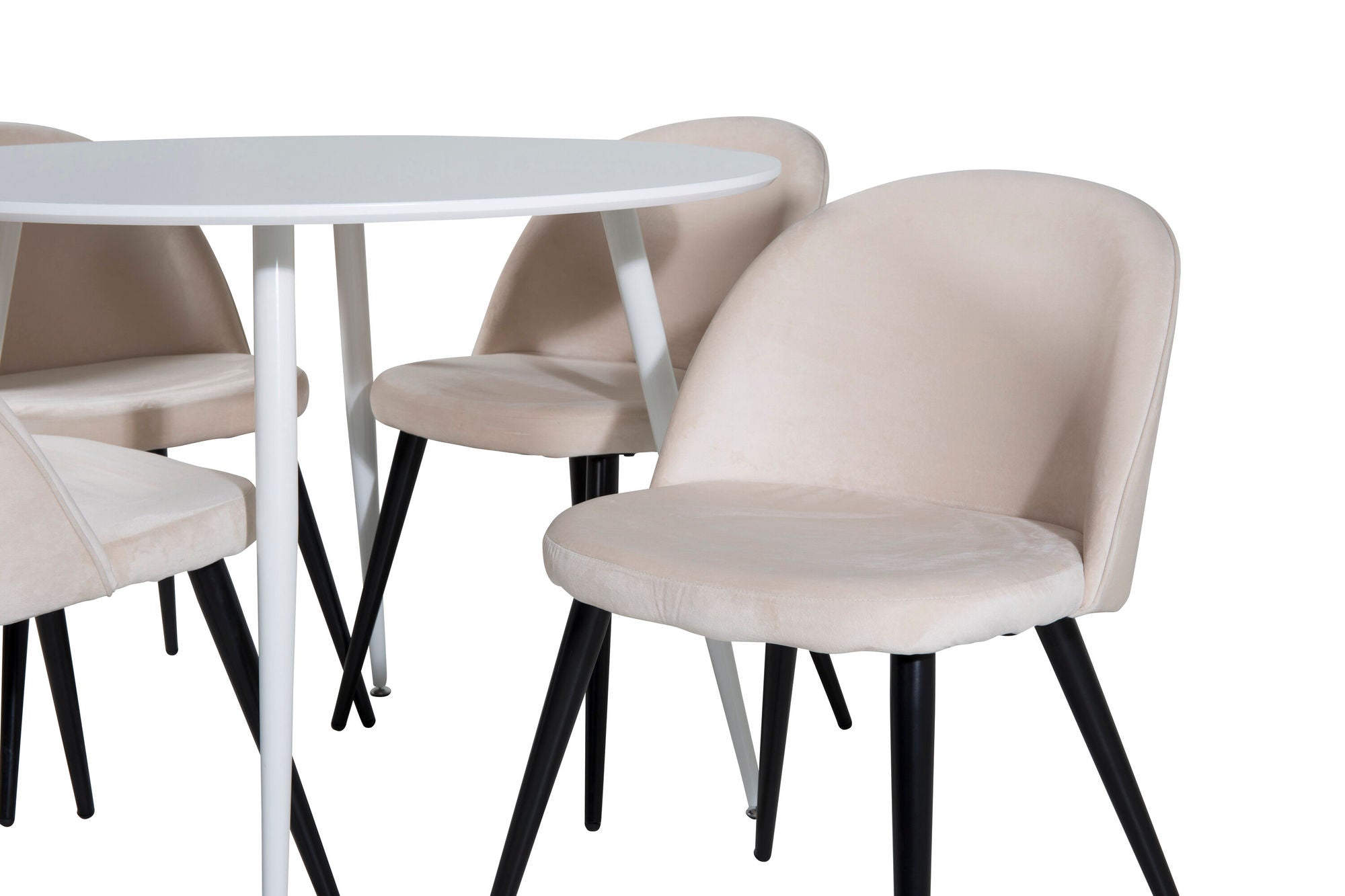 Venture Home Plaza rund bord 100 cm - White top / White Legs+Velvet Spisebordsstol - Beige / Black_4